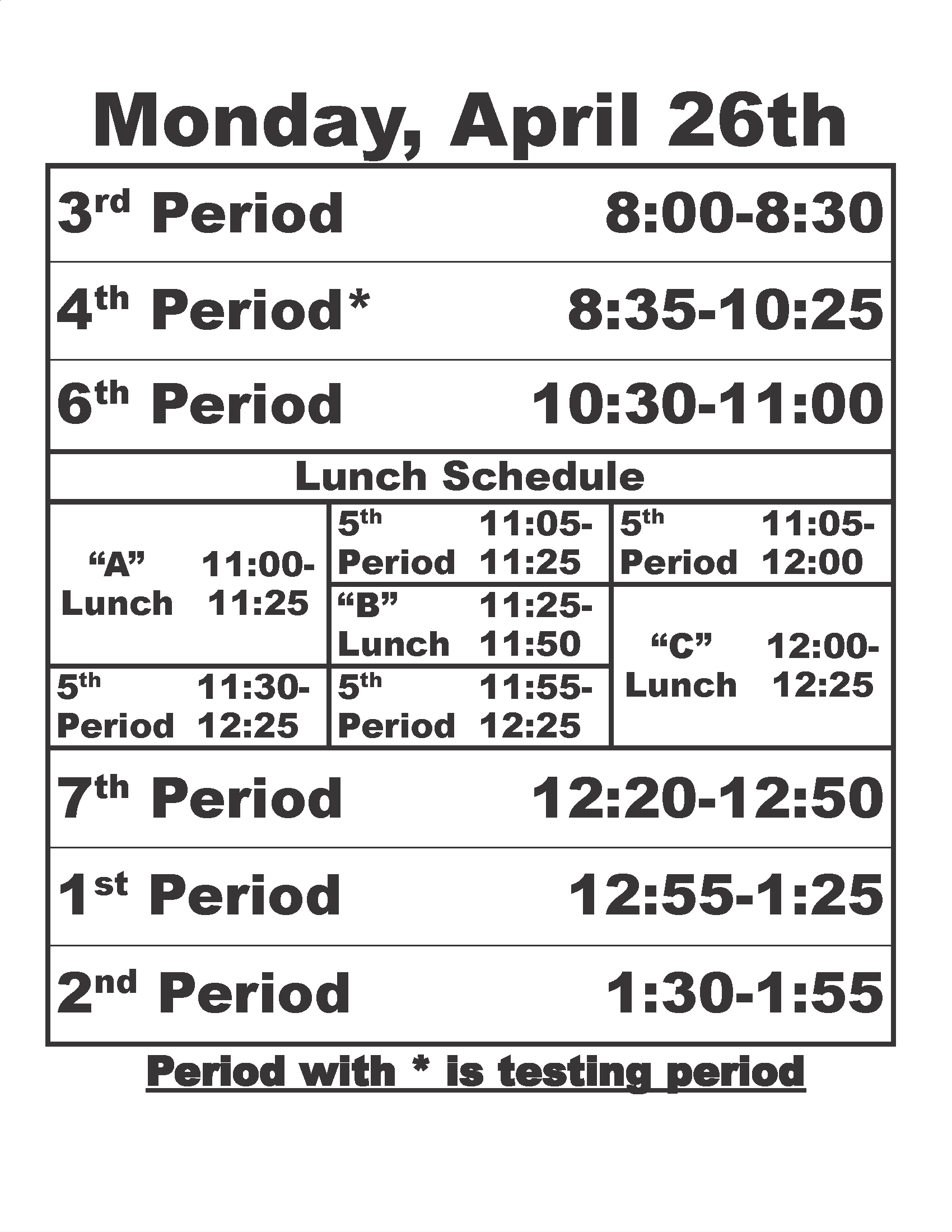 Schedules available in front office