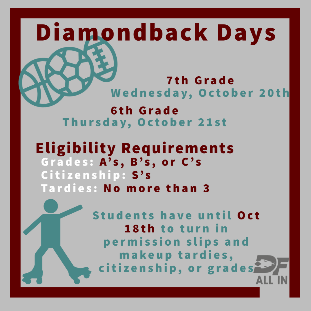 A flyer detailing the Diamondback Days at Diamond Fork Middle School