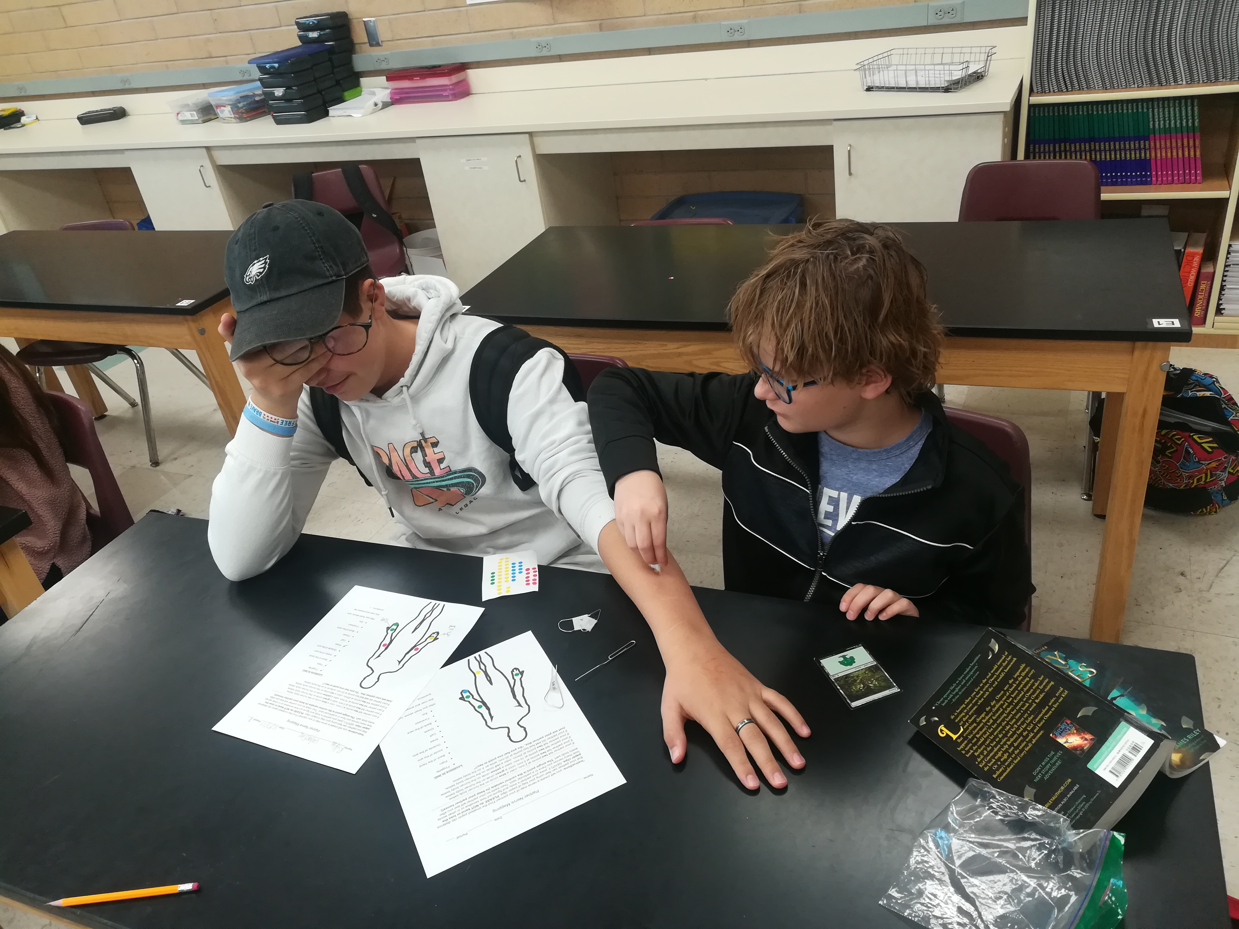 Students testing nerve receptors