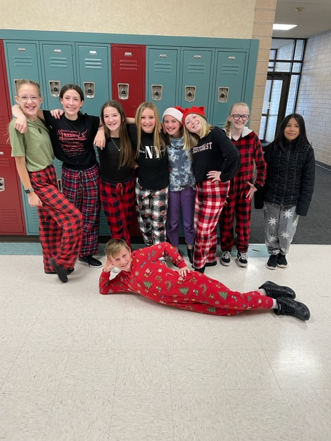 Students wearing Christmas PJ's