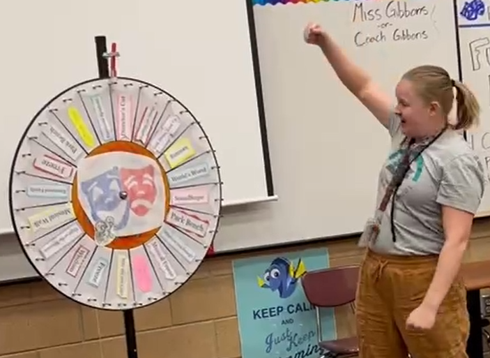 Teacher spinning wheel