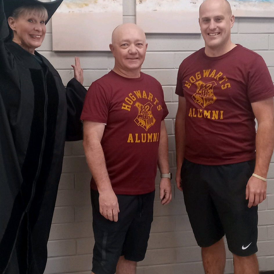 Principal and PE teachers dressed as Harry Potter