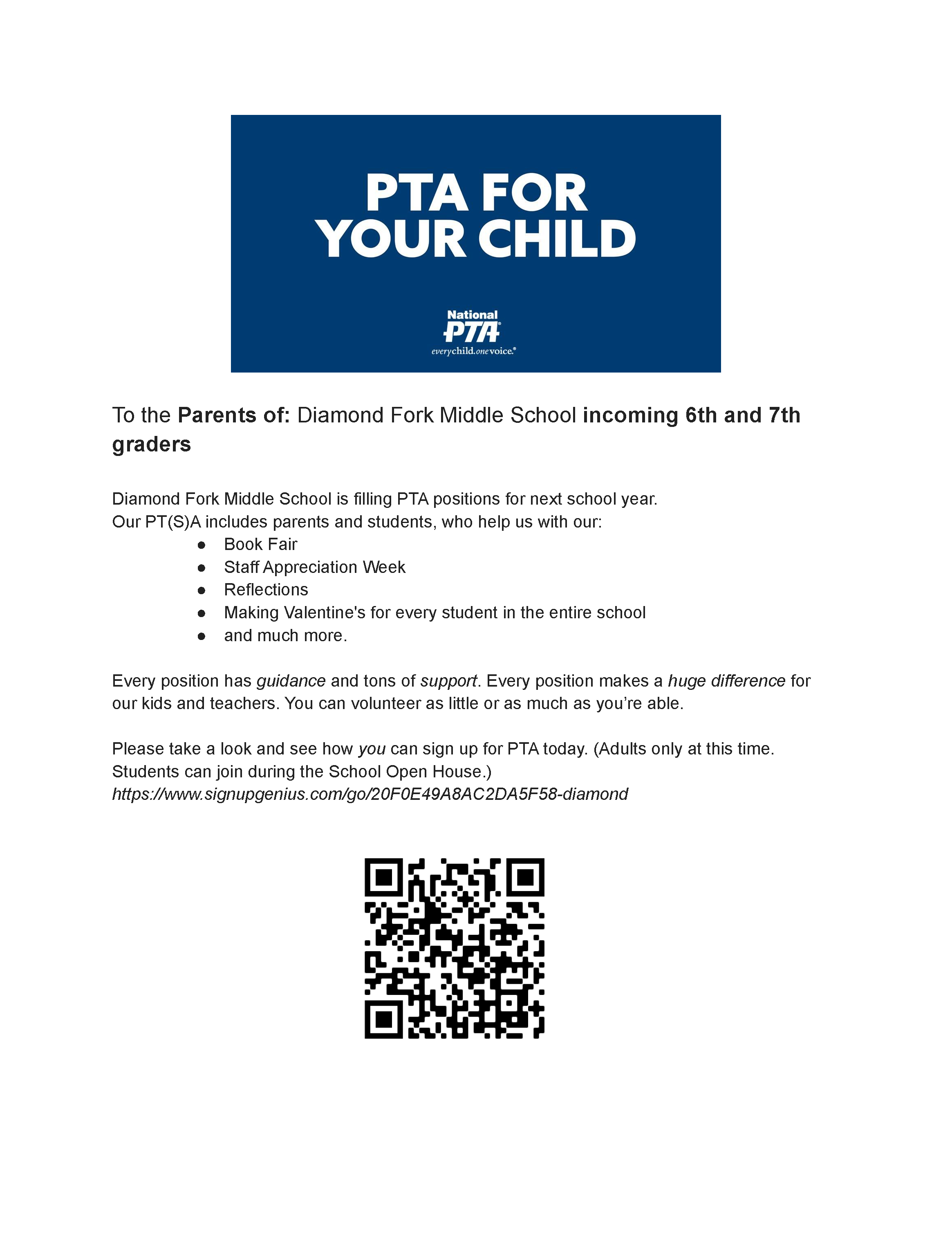 Flyer asking parents to join PTA.