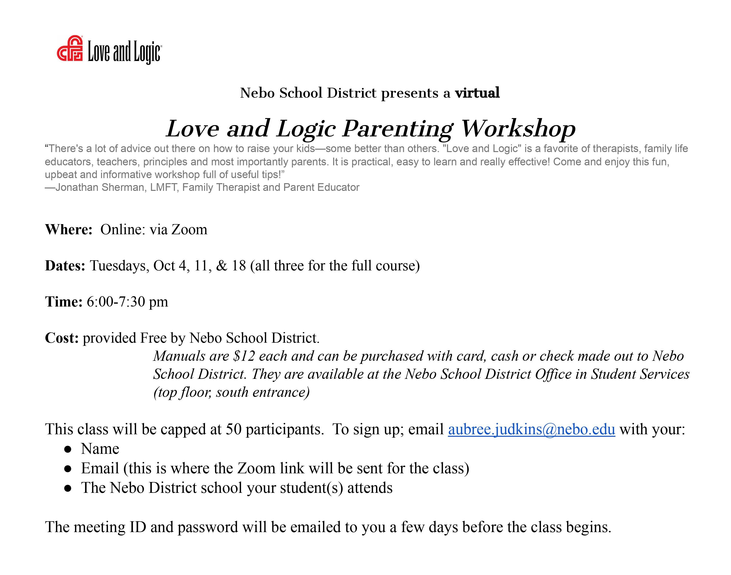 Love and Logic Parenting Workshop