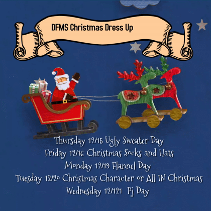 Poster about dress up days with Santa and reindeer